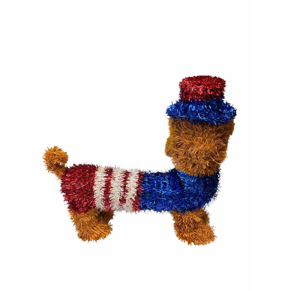 Patriotic Tinsel Dachshund Dog Decoration Red White Blue Holiday Figurine - Picture 3 of 4